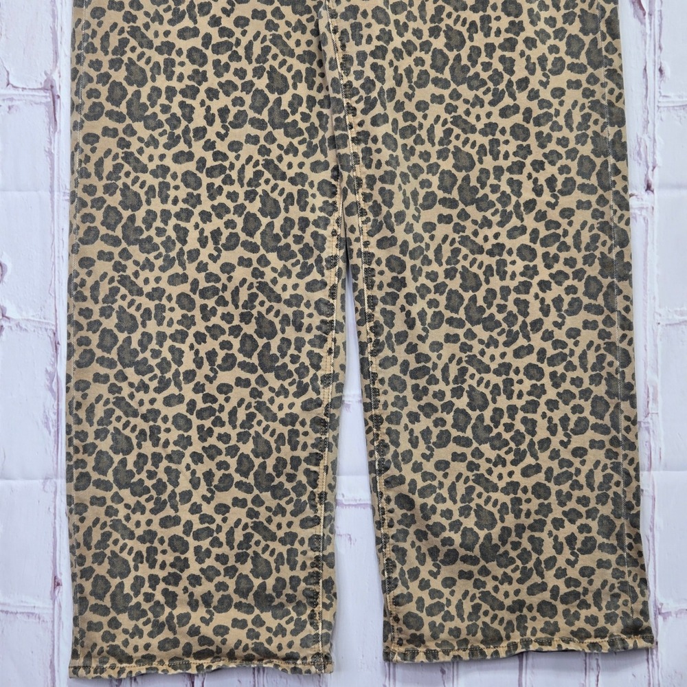 American Eagle Jeans Tan Leopard Wide Leg Animal Print Women Size 12 Regular - Picture 3 of 16